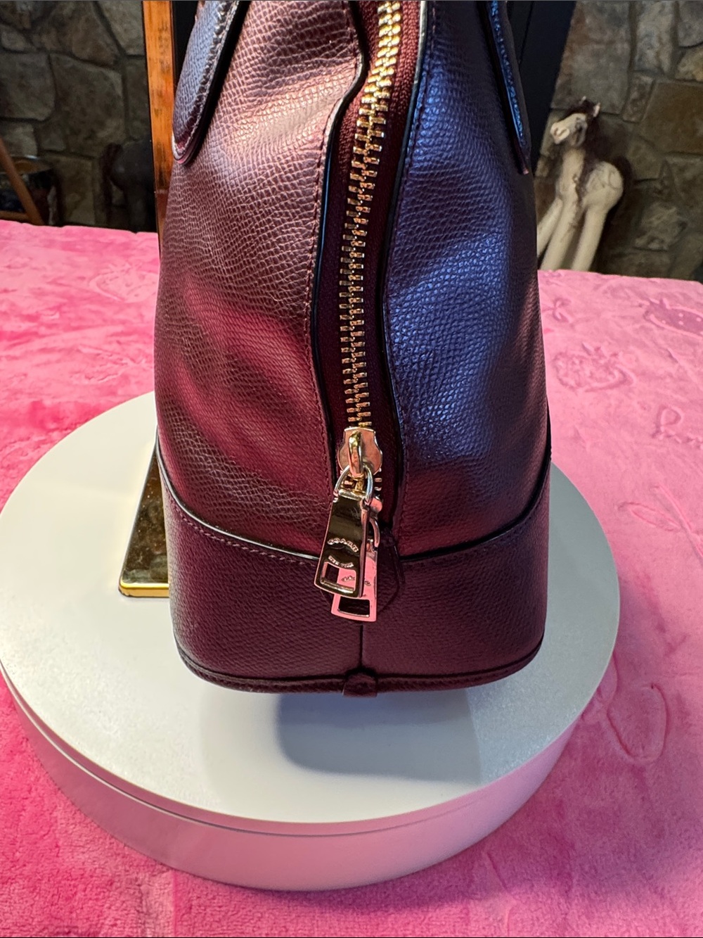 Coach Metallic Purple Pebbled Dome Satchel Gold Chain Strap Excellent - Picture 8 of 15